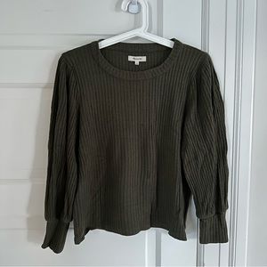 Madewell Brushed Rib Pleat-Sleeve Knit Top Statement Puff